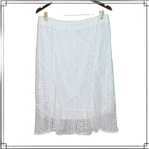 SW New York White Crochet Knee Length Pull-On Skirt Size Lg